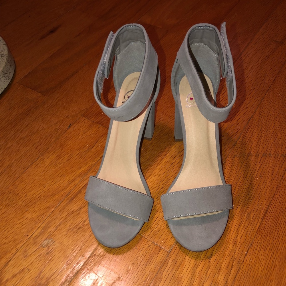 Grey Suede Heel with Ankle Strap
